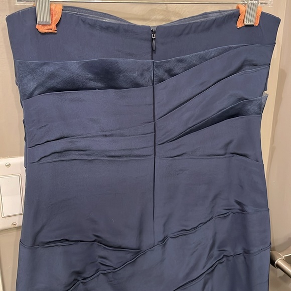 Alice + Olivia Ruched Silk Strapless Mini Dress - Navy Size Small - Picture 5 of 9